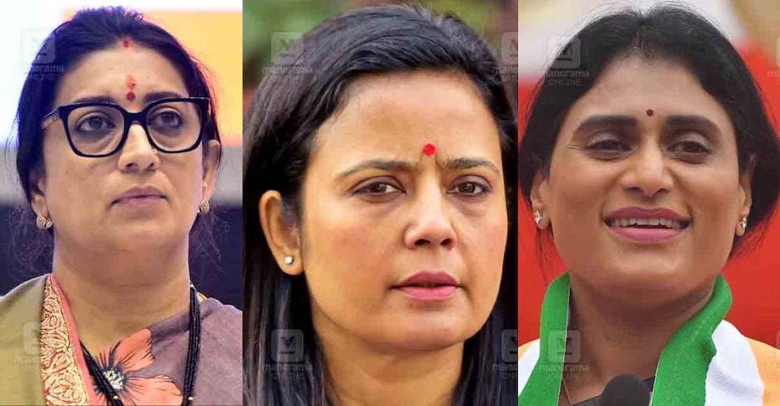 Smriti Irani, Mahua Moitra and YS Sharmila. Photos: File/ Manorama Online. 