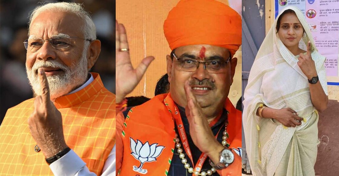 Combo image of Bhajan Lal Sharma and Sanjana Jatav. 