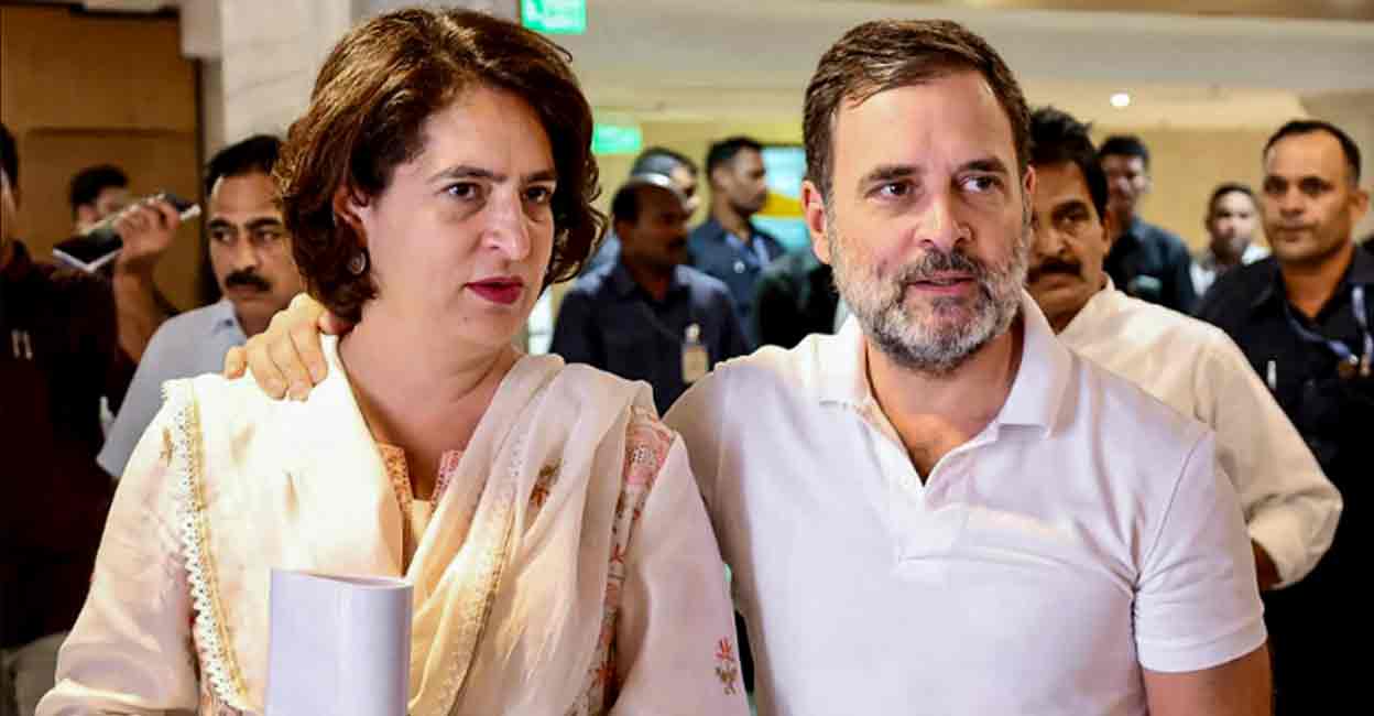 Congress leaders Rahul Gandhi and Priyanka Gandhi during the extended Congress Working Committee meeting, in New Delhi, Saturday, June 8, 2024. Photo: PTI