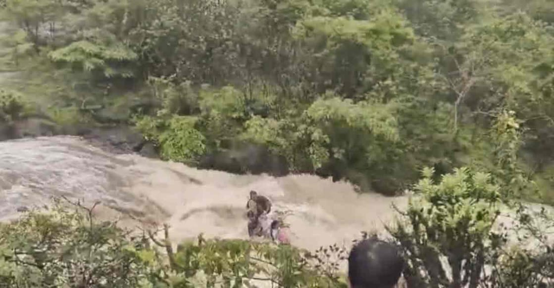 Five persons, including a woman, are feared drowned in a waterfall close to the backwater of Bhushi Dam in Pune's Lonavala area, Sunday, June 30, 2024. Photo: PTI