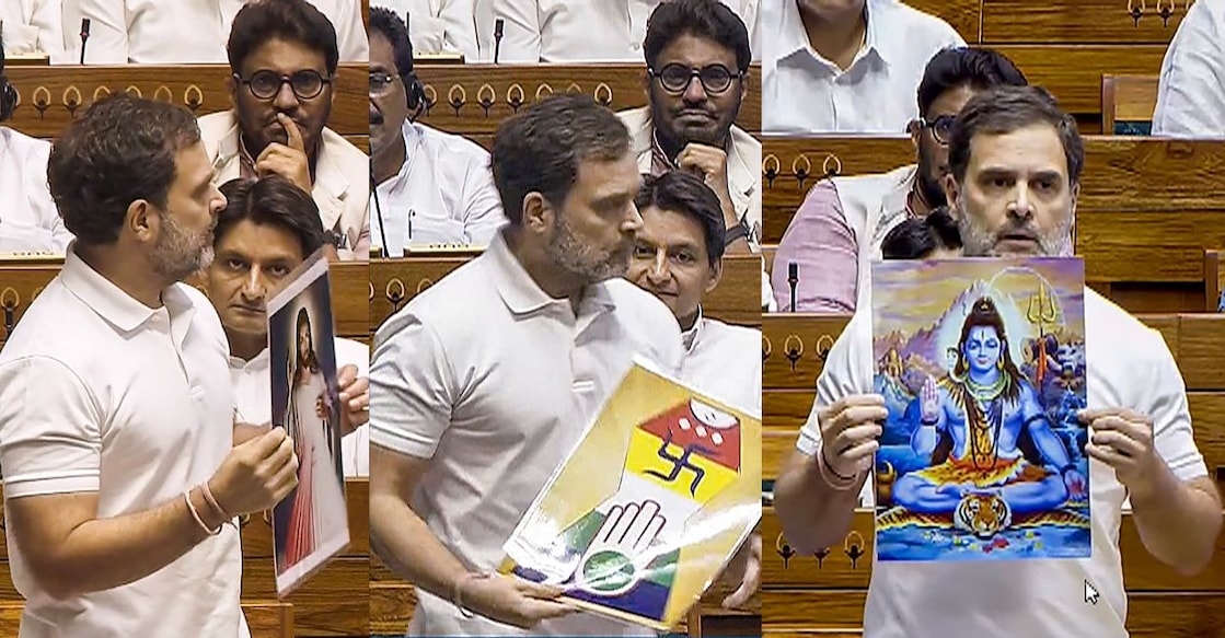 Congress MP Rahul Gandhi in the Lok Sabha during the ongoing Parliament session, in New Delhi, on Monday, July 1, 2024. Photo: PTI