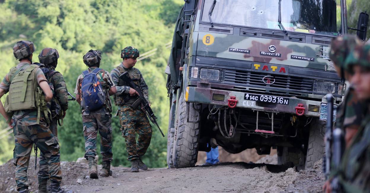 Indian Army personnel during a counter-terror operation following a terrorist attack on an Army convoy, in Kathua district. Photo: PTI