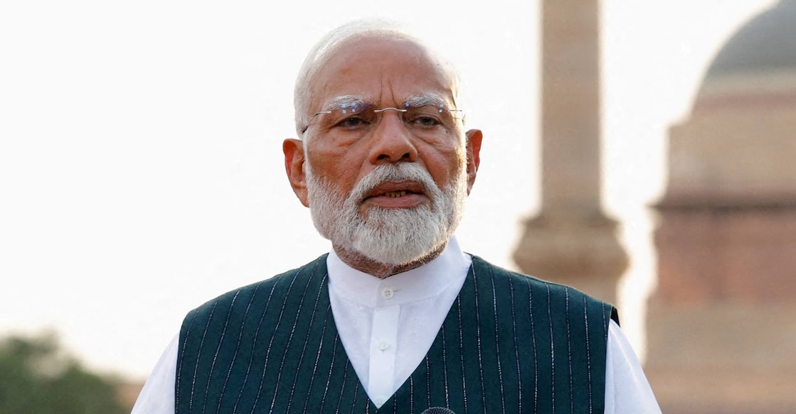 narendra-modi-ls Prime Minister Narendra Modi addresses the media after his meeting with President Droupadi Murmu, to stake claim to form the new government at the Presidential Palace in New Delhi, India, June 7, 2024. Photo: PTI.