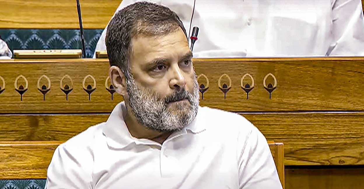 **EDS: SCREENSHOT VIA SANSAD TV** New Delhi: Leader of Opposition in Lok Sabha and Congress MP Rahul Gandhi in the House during the first day of the Parliament session, in New Delhi, Monday, July 22, 2024. (PTI Photo)(PTI07_22_2024_000095A)