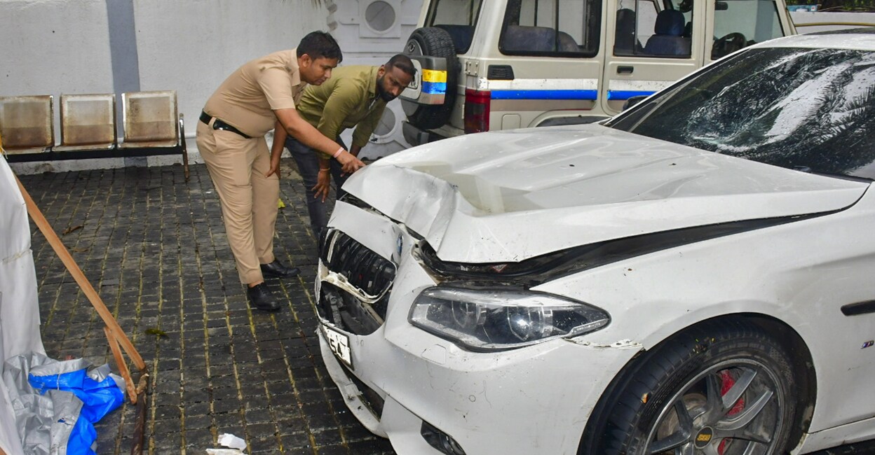 Damaged BMW car that was involved in the accident. Photo: PTI