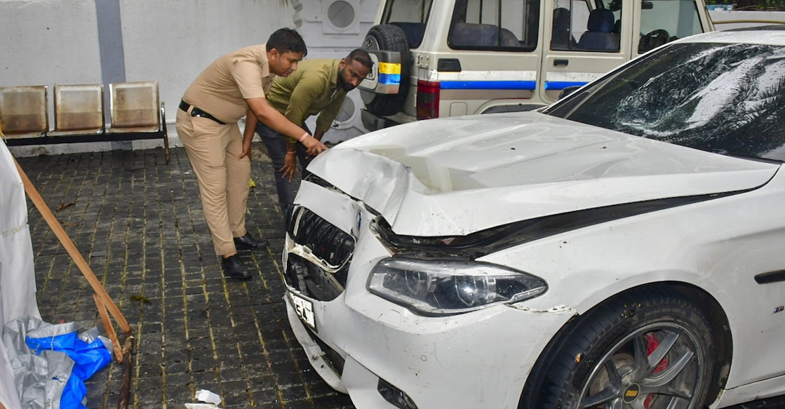 mumbai accident Damaged BMW car that was involved in the accident. Photo: PTI