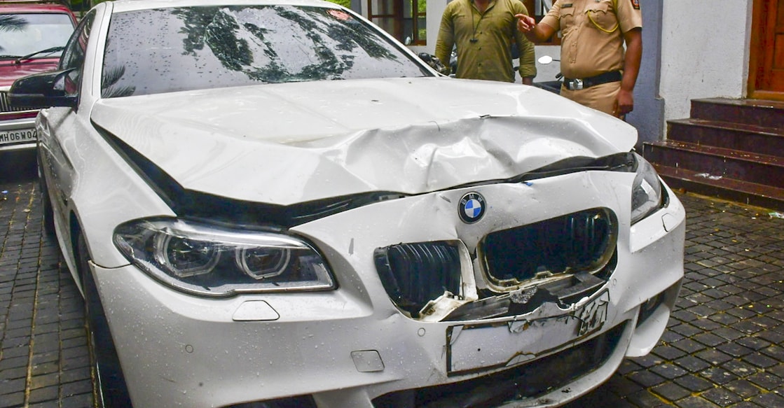 The damaged BMW car, which was allegedly involved in the accident. Photo: PTI