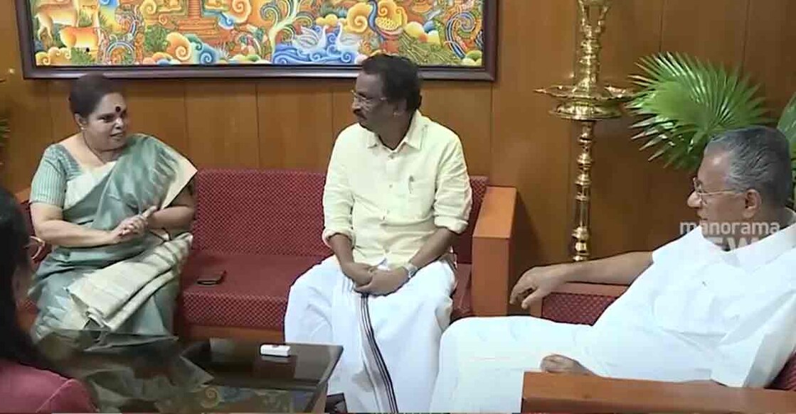 The Hema committee, which looked into the pressing issue faced by women in Malayalm film industry, was chaired by retired Kerala High Court judge Justice K Hema, with members--veteran actor Sharada and retired IAS officer KB Valsala Kumari. Photo: Screengrab/Manorama News