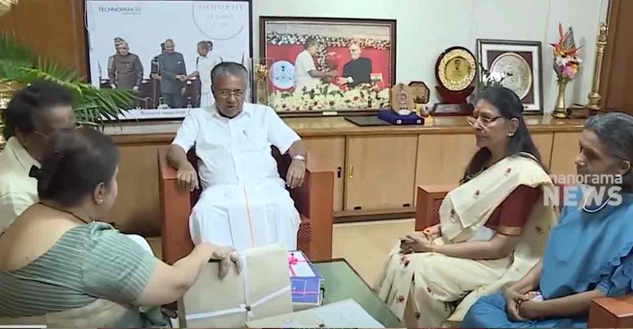 hema-commission-report4 The Hema committee, which looked into the pressing issue faced by women in Malayalm film industry, was chaired by retired Kerala High Court judge Justice K Hema, with members--veteran actor Sharada and retired IAS officer KB Valsala Kumari. Photo: Screengrab/Manorama News