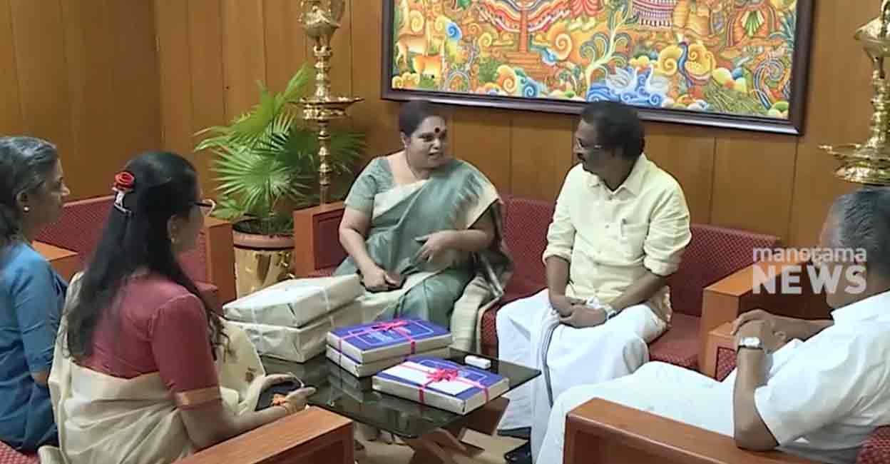 hema-commission-report5 The Hema committee, which looked into the pressing issue faced by women in Malayalm film industry, was chaired by retired Kerala High Court judge Justice K Hema, with members--veteran actor Sharada and retired IAS officer KB Valsala Kumari. Photo: Screengrab/Manorama News