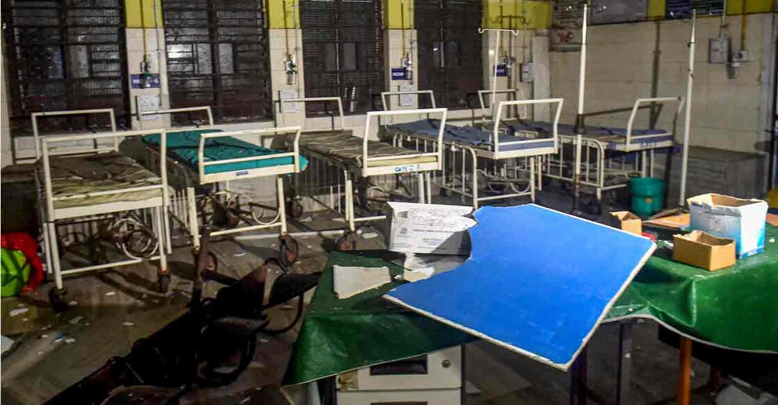 Damaged medical equipments in the emergency room after unidentified miscreants vandalised a portion of the RG Kar Medical College and Hospital amid midnight protests by women in various parts of West Bengal against the alleged rape and murder of a post graduate trainee doctor, in Kolkata, Thursday, Aug 15, 2024. Photo: PTI