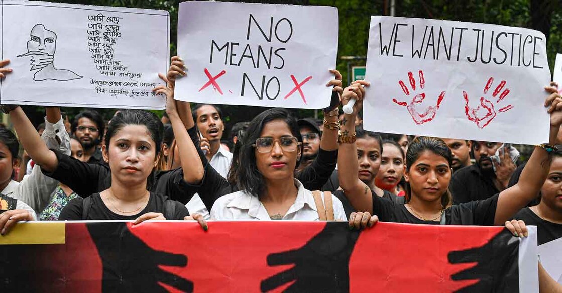PTI08_22_2024_000269B From a protest march demanding justice for the postgraduate trainee doctor who was allegedly raped and murdered at R G Kar Medical College and Hospital in Kolkata. Photo: PTI
