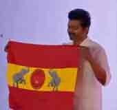 Tamil actor Vijay unveils new party flag with vaagai flower as motif, anthem released in music video