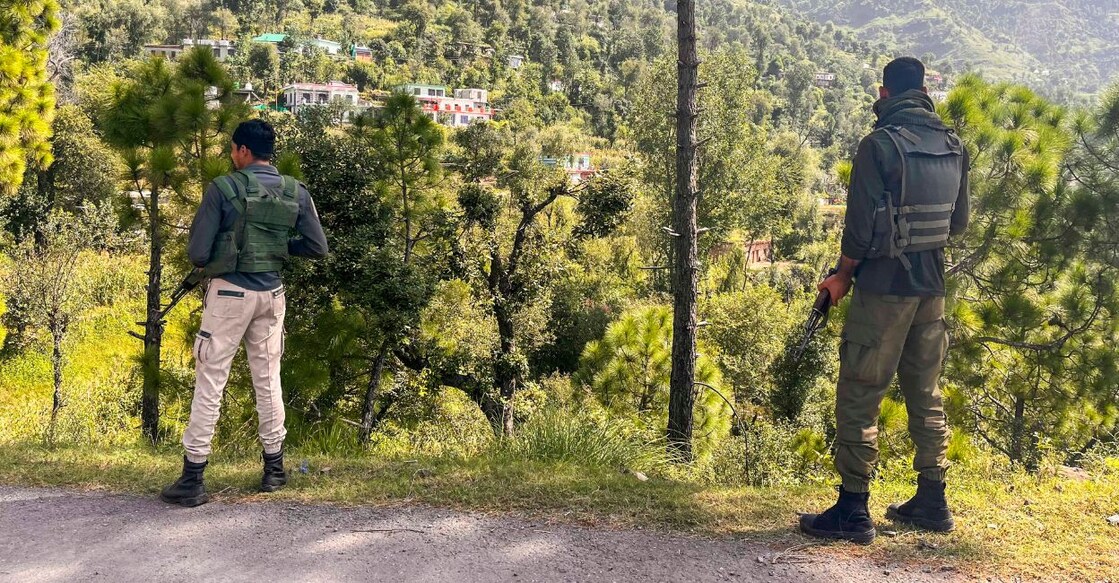 Security forces personnel during an encounter with terrorists at Pathanateer area of Poonch, J&K, Sunday, September 15, 2024. Photo: PTI