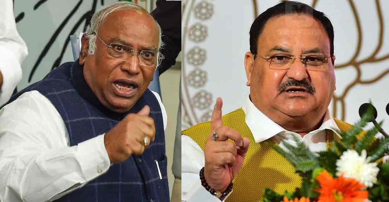 Congress chief Mallikarjun Kharge,  BJP President JP Nadda. Photo: PTI