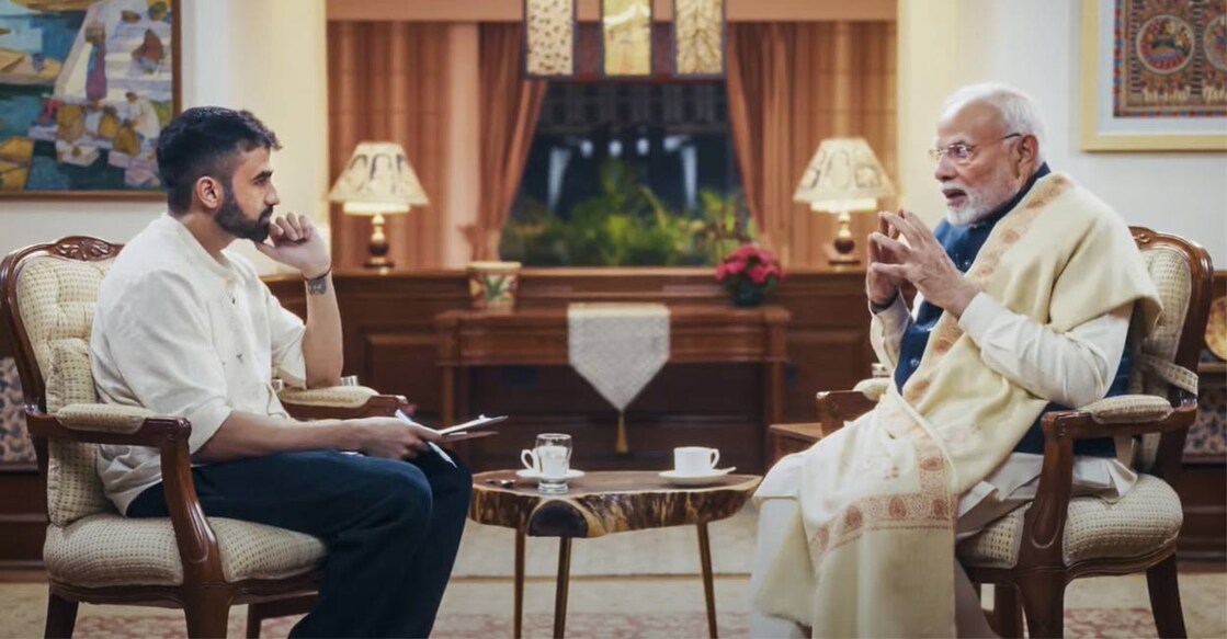 Prime Minister Narendra Modi with Zerodha co-founder Nikhil Kamath during the latter's podcast series. Photo: PTI. 