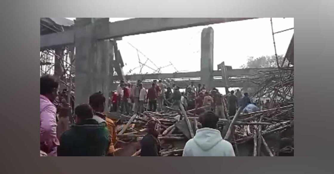 The collapsed under-construction building. Photo: ANI/X
