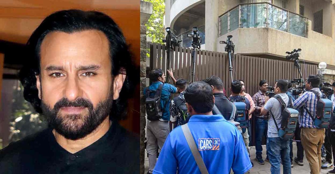 Media persons outside Bollywood actor Saif Ali Khan's residence. Photo: PTI