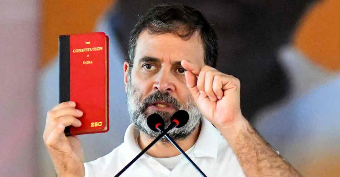 Leader of Opposition in the Lok Sabha and Congress leader Rahul Gandhi addresses the gathering during 'Karyakarta Sammelan', in Patna, Saturday, Jan. 18, 2025. File photo: PTI