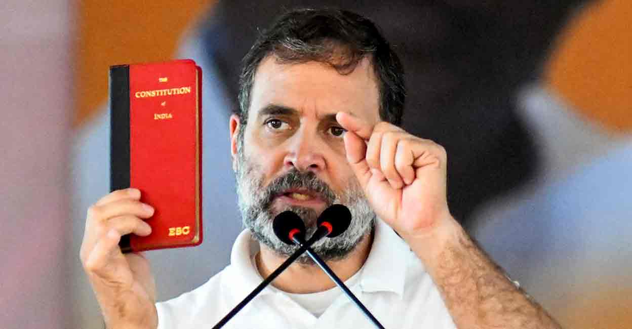 Leader of Opposition in the Lok Sabha and Congress leader Rahul Gandhi addresses the gathering during 'Karyakarta Sammelan', in Patna, Saturday, Jan. 18, 2025. File photo: PTI