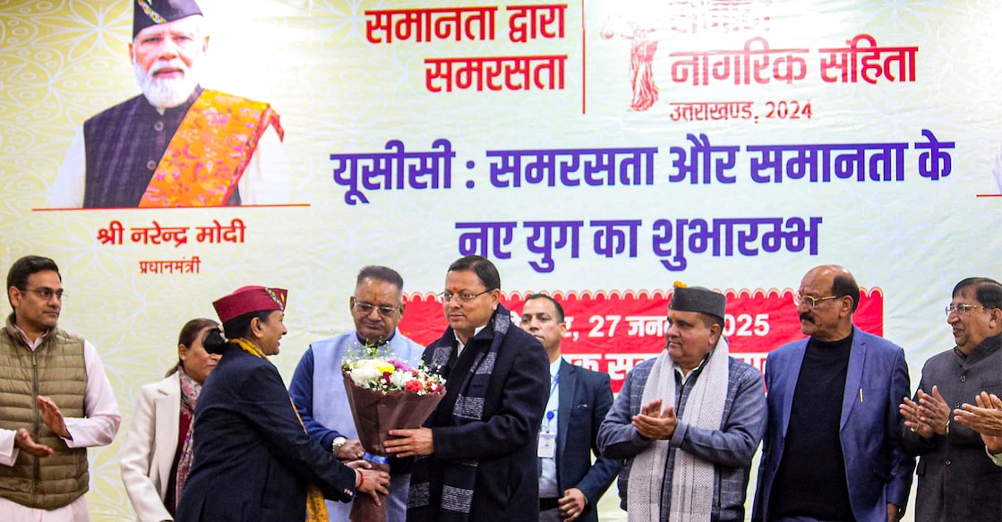 Uttarakhand Chief Minister Pushkar Singh Dhami during an event for implementation of the Uniform Civil Code (UCC), in Dehradun. Photo: PTI