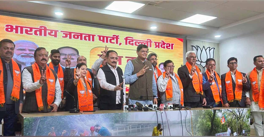 From AAP MLA Bhavna Gaud, Madan Lal, Girish Soni, Rajesh Rishi, Naresh Yadav, Pawan Sharma, Rohit Mehraulia and others join BJP in presence of Delhi BJP chief Virender Sachdeva and other leaders, in New Delhi.  Photo: PTI