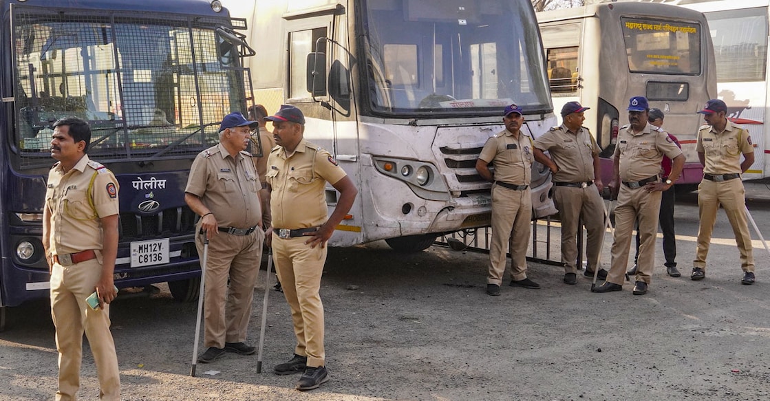 Police forces deployed at Swargate bus stand. Photo: PTI