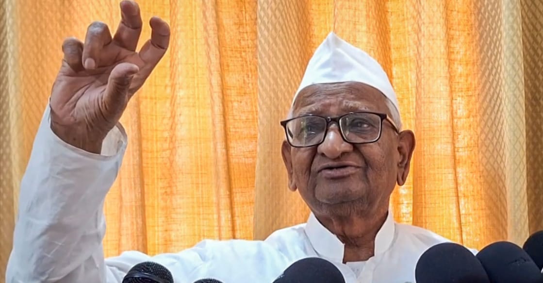 Social activist Anna Hazare reacts on Delhi polls results, in Ralegan Siddhi, Saturday, Feb. 8, 2025. Photo: PTI
