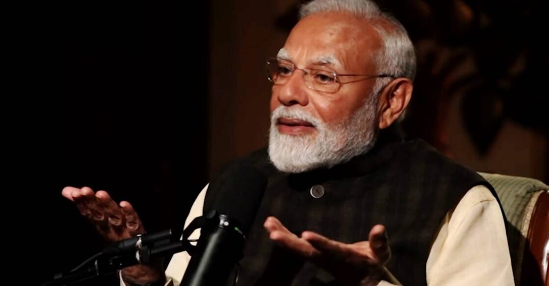 Prime Minister Narendra Modi during a podcast with Lex Fridman, in New Delhi. Photo: PTI