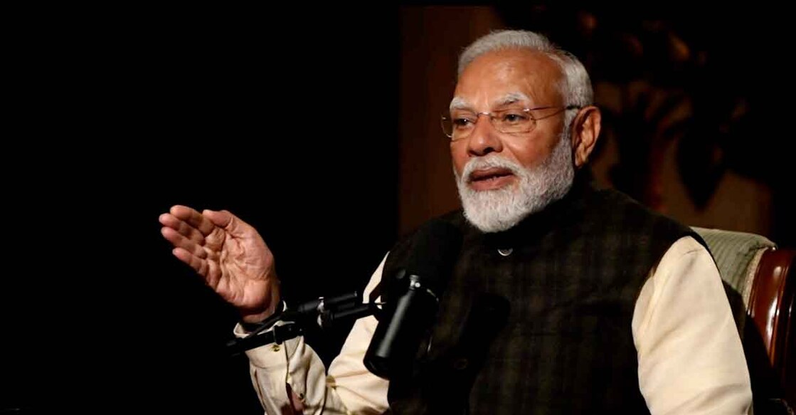 In this image provided by PMO, Prime Minister Narendra Modi during a podcast with Lex Fridman, Sunday, March 16, 2025. Photo: PMO via PTI Photo