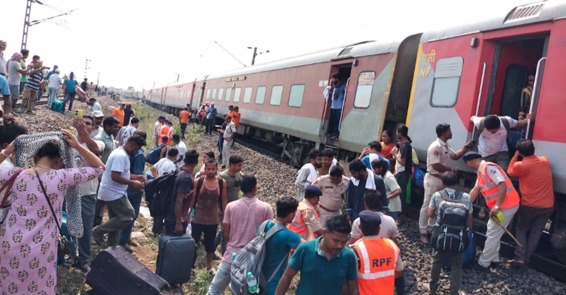 Rescue operation underway after at least 11 coaches of the Bengaluru-Kamakhya Superfast Express derailed near Nergundi station. Photo: PTI. 