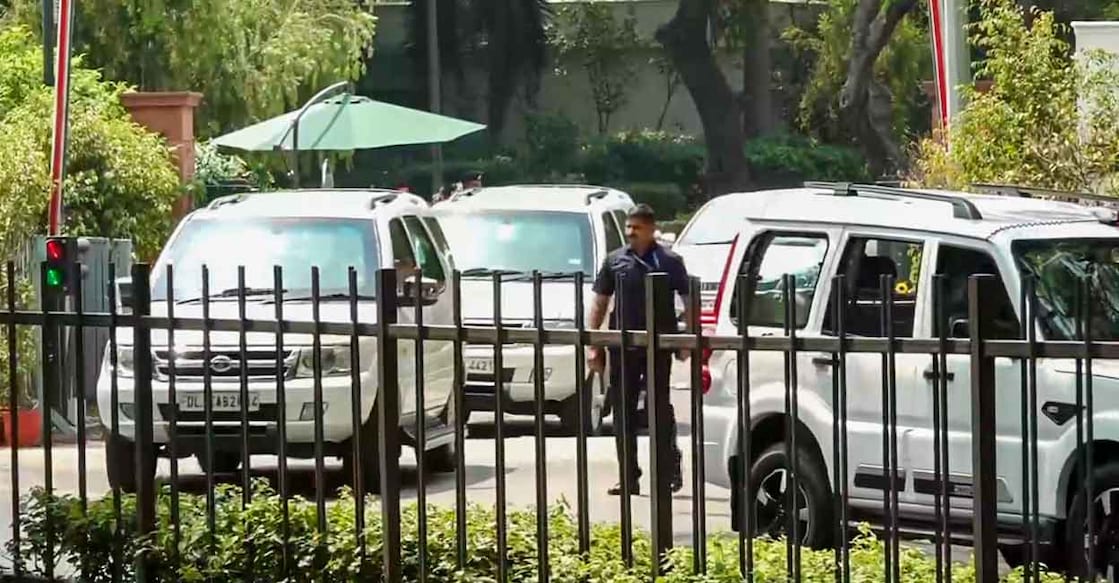 PTI04_30_2025_000121B Official vehicles leave Prime Minister Narendra Modi's residence after a meeting of the Cabinet Committee on Security (CCS), in New Delhi, Wednesday, April 30, 2025. Photo: PTI