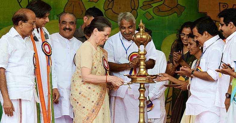 Sonia Gandhi all praise for Kerala's Kudumbashree Congress President Sonia Gandhi inaugurates 16th anniversary celebrations of Kudumbashree in Thiruvananthapuram. Minister P. K. Kunhalikutty, MP Shashi Tharoor, minister K.M. Mani, CM Oommen Chandy, Kudumbashree Executive Director K.B.Valsala Kumari, ministers Ramesh Chennithala and M.K. Muneer are also seen. Photo: Manoj Chemmancheri/Manorama