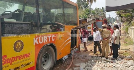 KURTC Volvo bus catches fire at Kollam, passengers unhurt