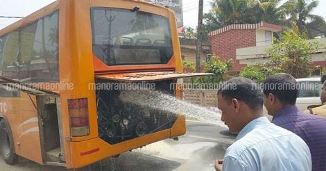 KURTC Volvo bus catches fire at Kollam, passengers unhurt