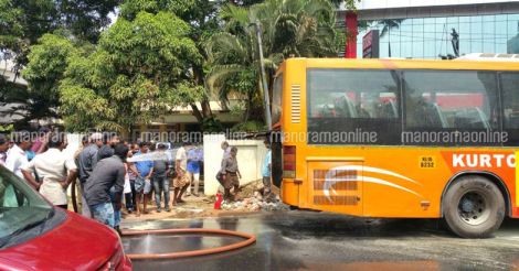 KURTC Volvo bus catches fire at Kollam, passengers unhurt