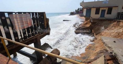 High waves rip apart Valiathura pier near shore