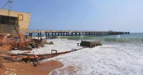 High waves rip apart Valiathura pier near shore