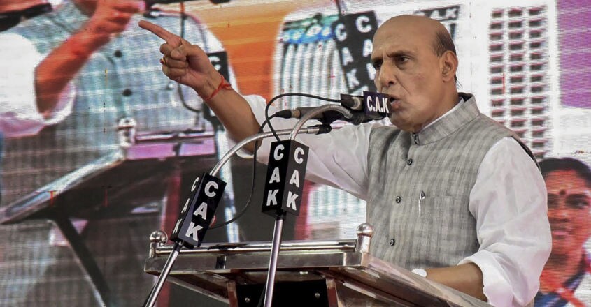 Rajnath Singh Home Minister Rajnath Singh also questioned the Kerala government's reluctance to join the 'Ayushman Bharat' health insurance scheme. Photo: PTI