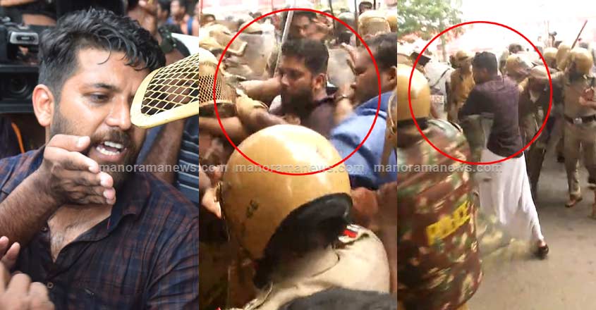 Congress MLA Shafi Parambil roughed up by police during KSU march