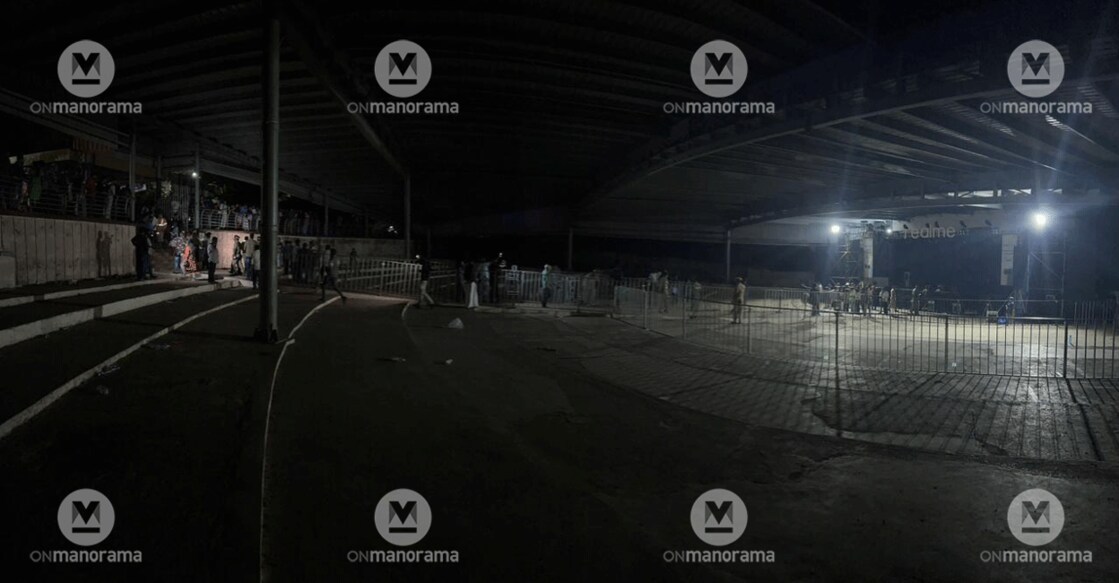 The open-air auditorium on CUSAT campus after the stampede Saturday night. Photo: Manorama