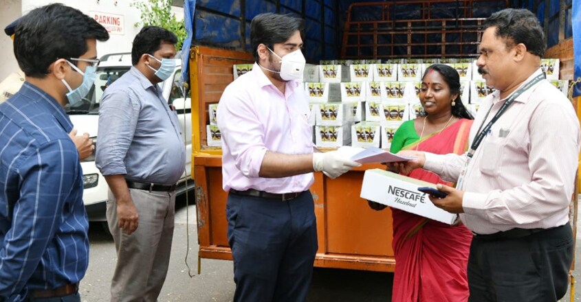 Collector Suhas inaugurates a free milk supply programme Collector Suhas inaugurates a free milk supply programme
