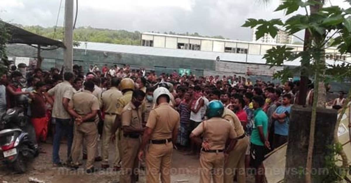 Migrant workers in Thiruvananthapuram stage rebellion demanding return Migrant workers in Thiruvananthapuram stage rebellion demanding return