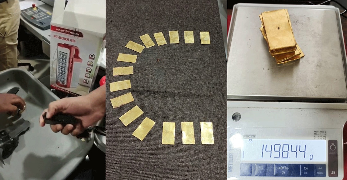 emergency-light-gold-smuggling-cial The Customs seized 15 rectangular plates of gold weighing 1499.36 grams. Photos: Special arrangement