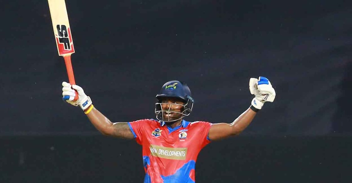 Kollam Sailors' captain Sachin Baby celebrates his century against Kochi Blue Tigers. Photo: Special arrangement
