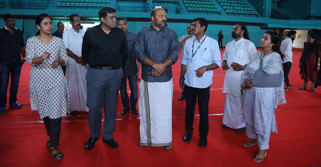p-rajeev-regional-sports-centre-relief Minister P Rajeeve and District Collector NSK Umesh at a relief material collection centre at Kadavanthra in Kochi on Wednesday. Photo: Special arrangement