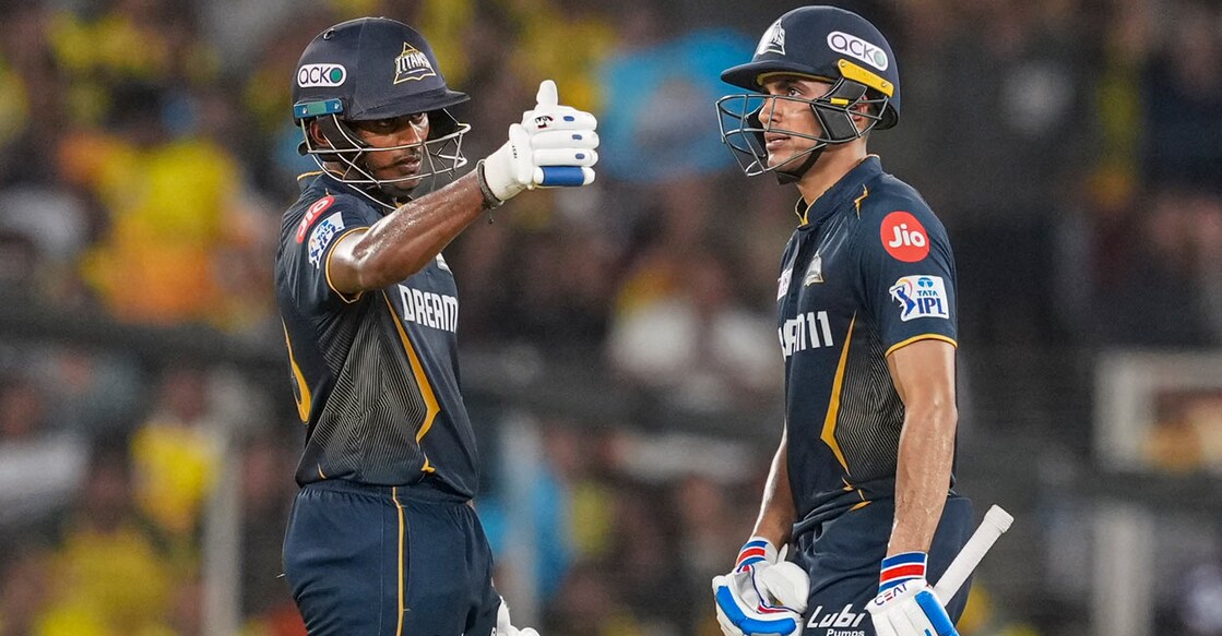 Gujarat Titans' Sai Sudharsan (left) and captain Shubman Gill scored centuries against Chennai Super Kings at the Narendra Modi Stadium in Ahmedabad on Friday. Photo: PTI