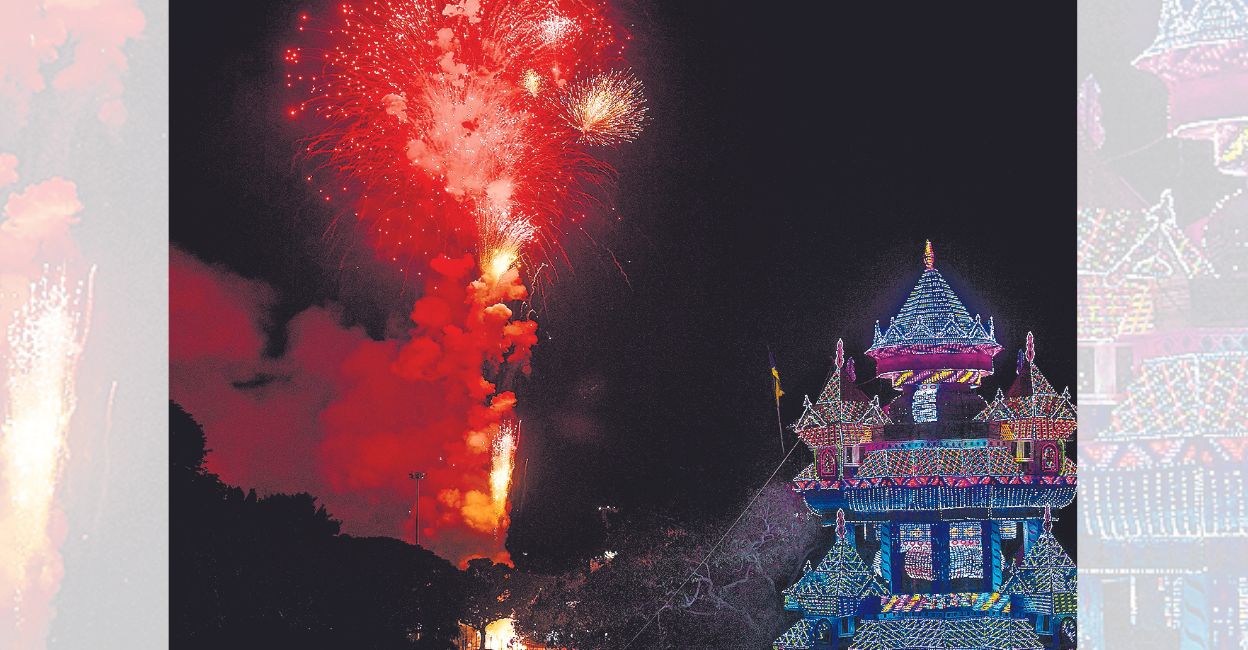 Untitled design - 1 A sample fireworks display ahead of Thrissur Pooram. File photo: Manorama