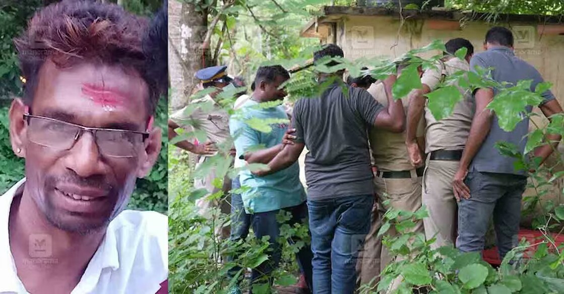 Valiya Parambil Sivaraman (left). Policemen look into the septic tank where the body of an unidentified youth was found. Photos: Special arrangement 