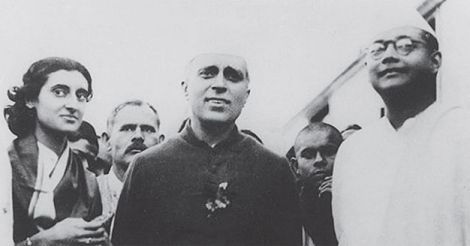Indira Gandhi with Nehru and Bose